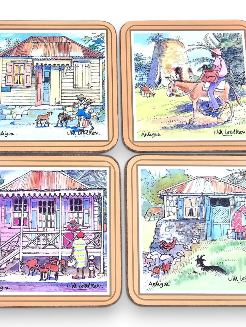 Pimpernel Coasters Set of 4 Antigua Caribbean Cork Back Jill Walker England